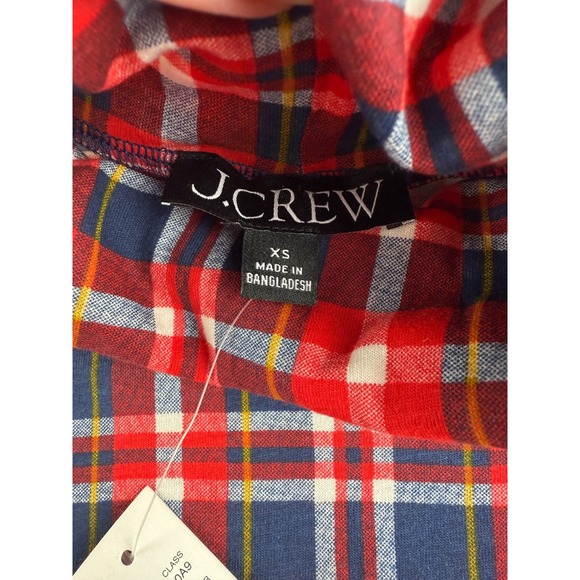 J. Crew Red Blue Plaid Long Sleeve‎ Turtleneck Top XS - Picture 4 of 8
